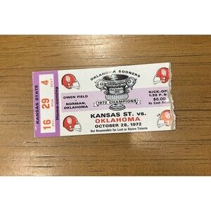 🏈 1972 Kansas State Jayhawks @ Oklahoma Sooners Football Ticket Stub Owen Field